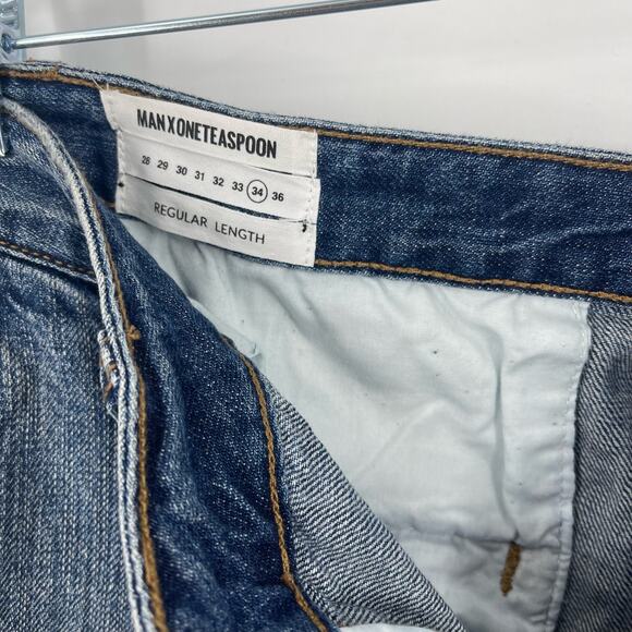 Man X One Teaspoon 34R Blue Suede Mr Browns Paint Splattered Distressed Jeans - Picture 7 of 13